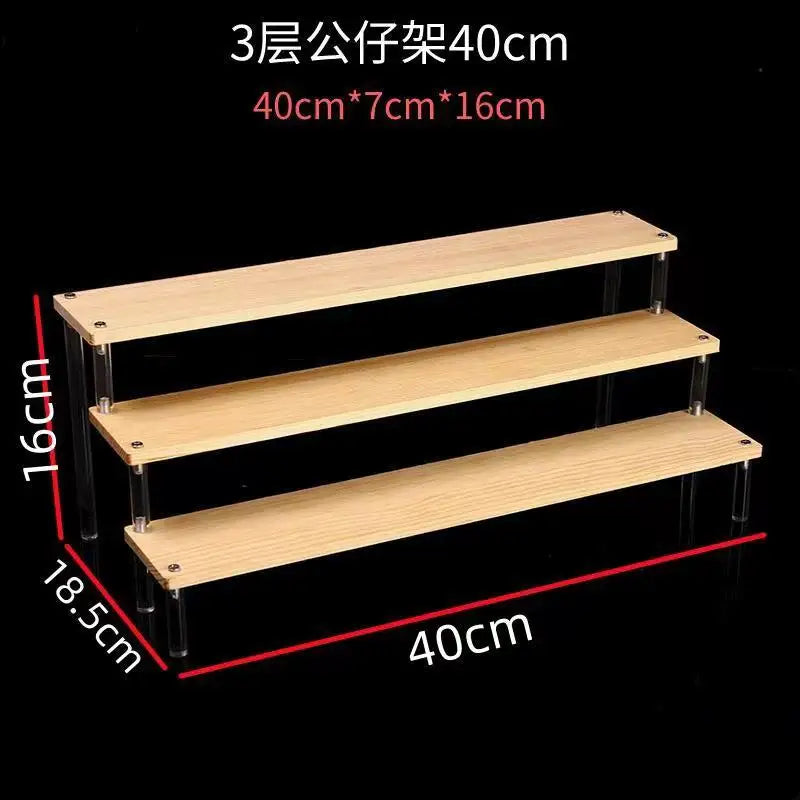 Tiered Display Stand with Clear or Wood Effect Shelves 3-40x7cm