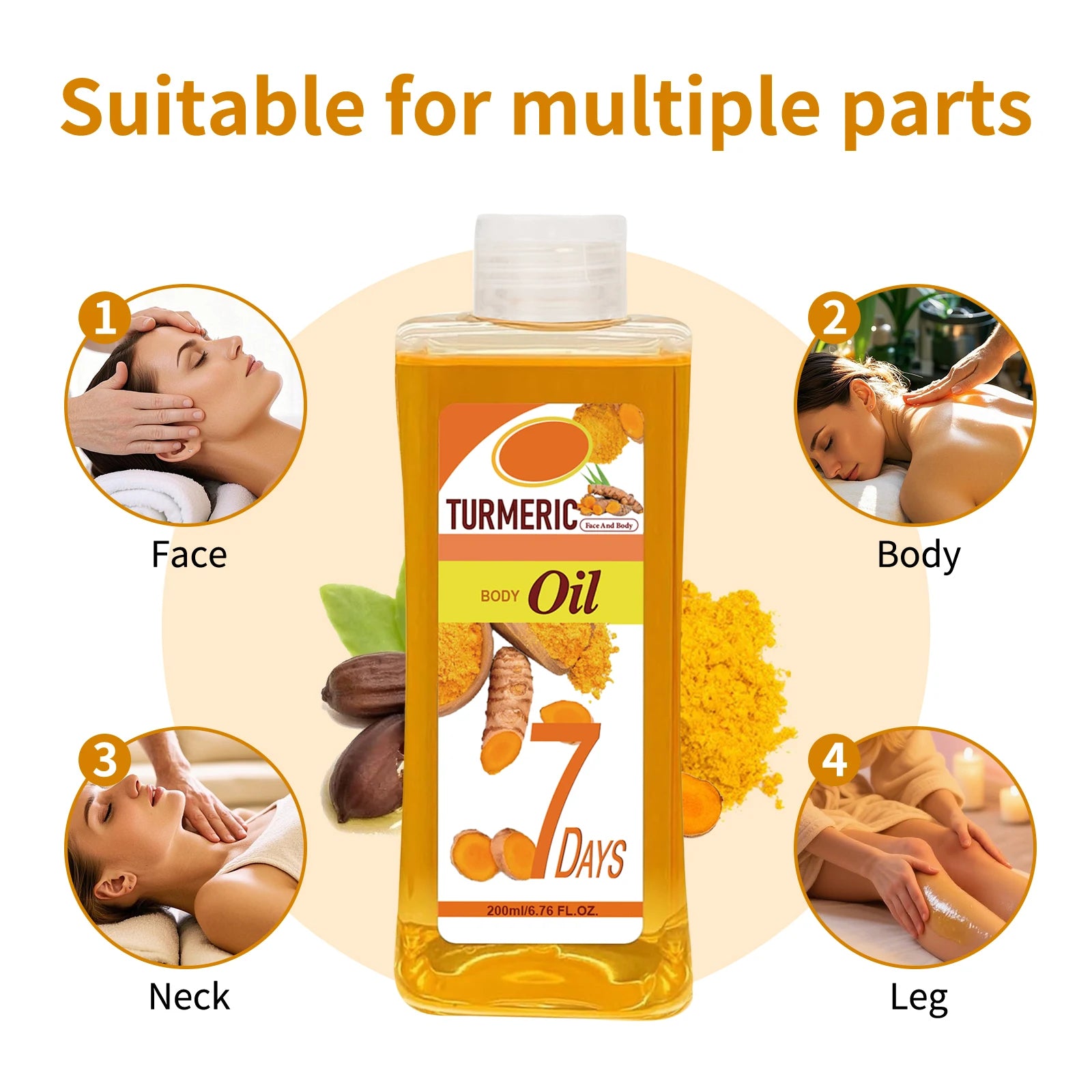 Turmeric Body Oil 200ml – Fast-Absorbing Natural Moisturizing Oil for Face & Body, Deep Hydration for All Skin Types
