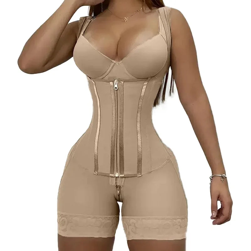 Body Shaper Women Colombian Fajas Shapewear Bodysuit 9-bone High Compression Girdles Double Tummy Control Full Body Open Crotch Beige