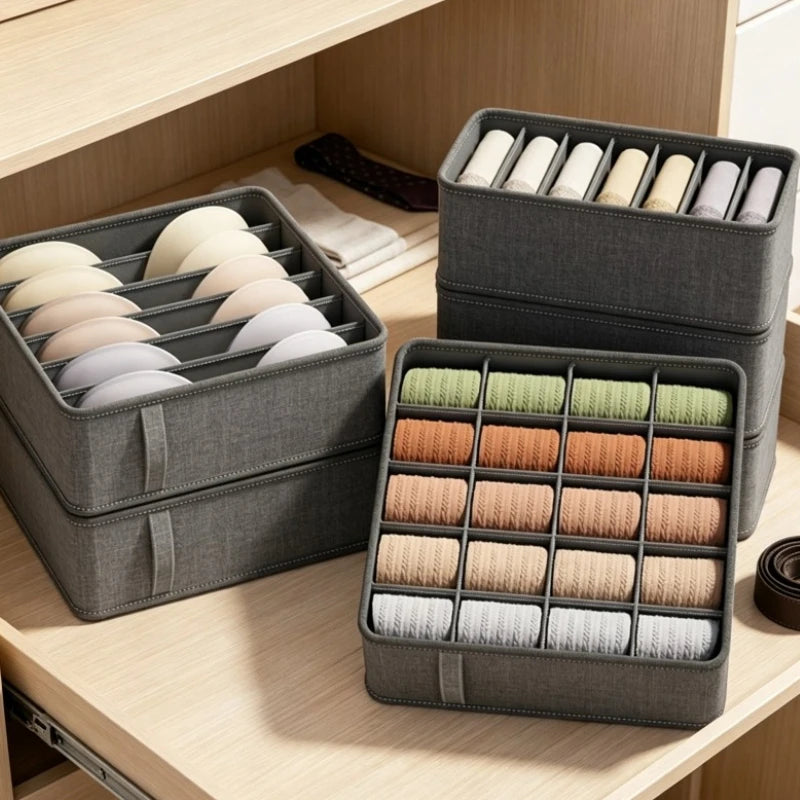 Grey Fabric Drawer Organiser for Underwear Bras and Socks