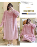 Warm Fleece Nightgown Women's Loose Comfortable Home Clothes plus Size Solid Color Simple Design Sleepwear Casual Outerwear