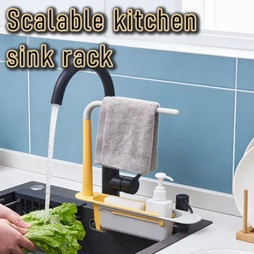 Telescopic Sink Organiser with Basket and Dishcloth Rail