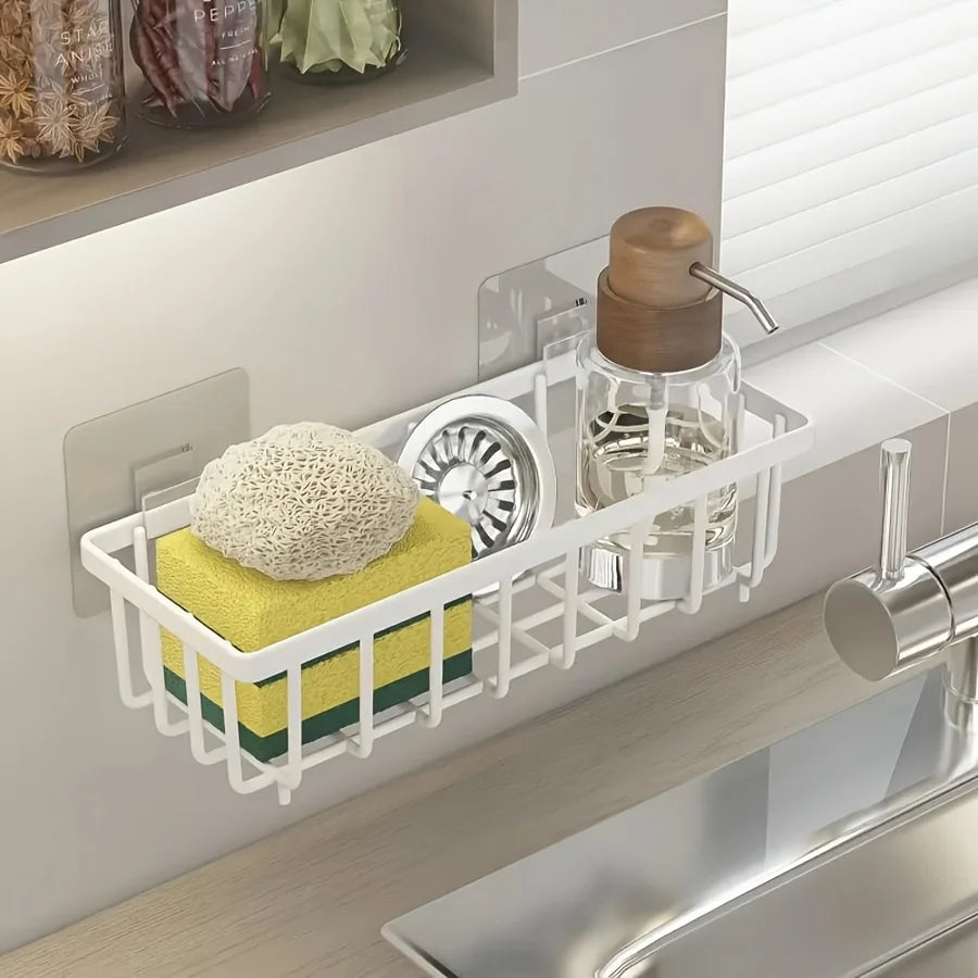 Easy-to-Install Kitchen Sink Organizer, No Drilling Required, Multipurpose Storage Rack Suitable for Sponges,Brushes, and Towels