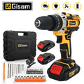 Gisam 25+3 Torque Electric Impact Screwdriver Multifunctional Cordless Drill Power Tool Setting 2 Gear Speed with 2 Batteries