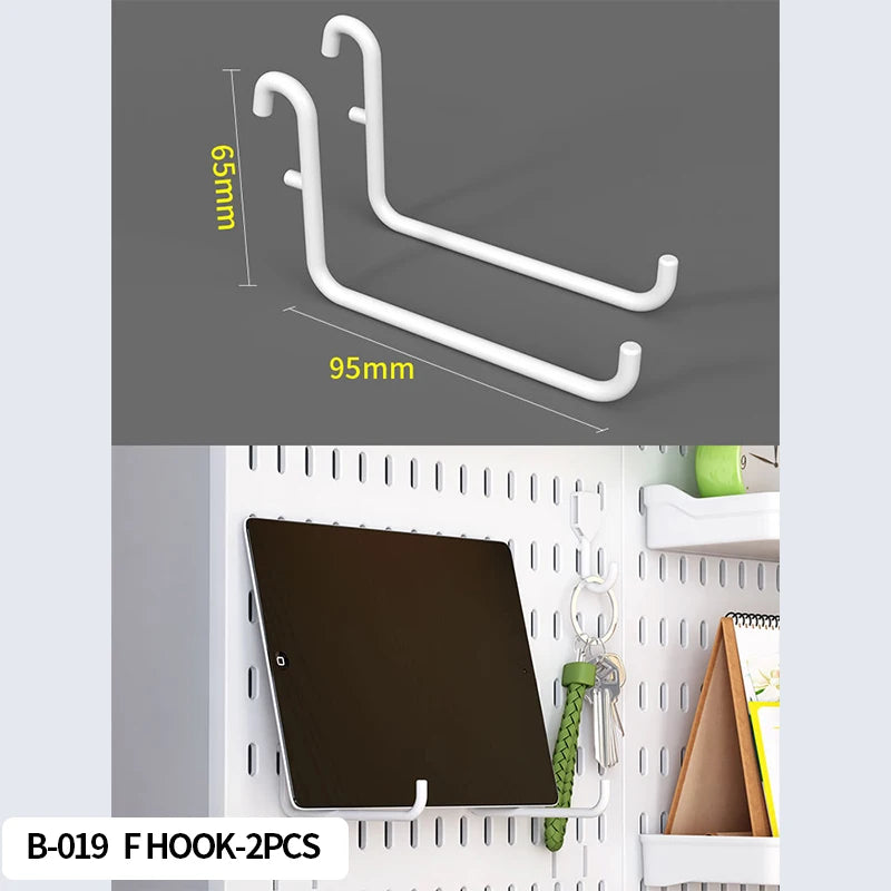 Wall-mounted Pegboard, Drill-free Storage Organizer For Home & Office Electronics, Suitable For Keyboard, Mouse Arrangement White F Hook-2pcs