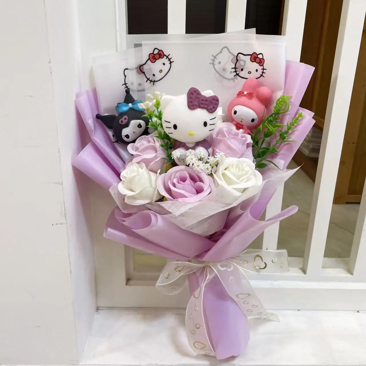 Kawaii Hello Kitty Cat Dolls With Artificial Flowers Creative Bouquet Christmas Valentine Birthday Graduation Gifts 45-35cm
