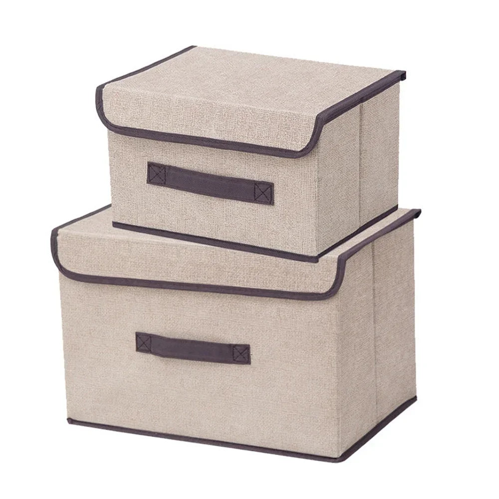 Fabric Wardrobe Storage Box With Lid for Clothes and Accessories Beige