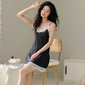ElyraLux Women's Pajamas Dress Halter Sexy Nightgown Sleeveless Spaghetti Straps Woman Sleeping Cloths Lace Trim