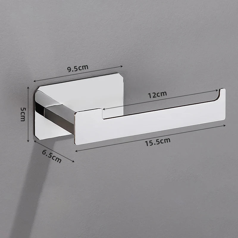 No Drilling Matte Black Bright Sliver Stainless Steel Towel Bar Towel Ring Roll Paper Holder Robe Hook Bathroom Accessories Set Sliver Paper Holder