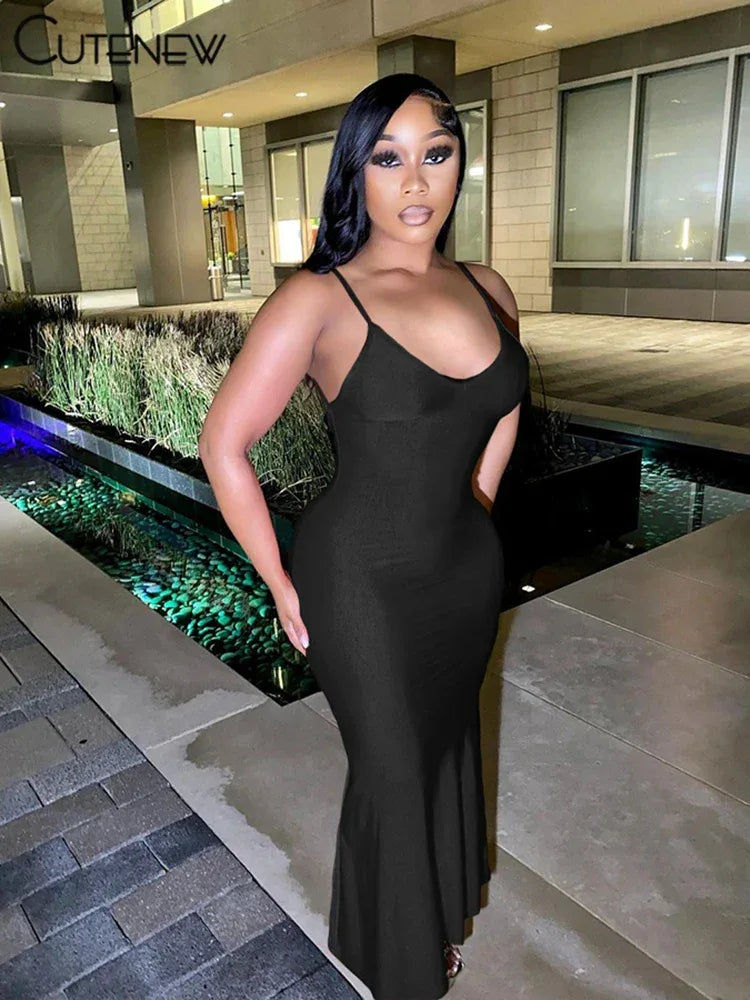Spaghetti Strap Maxi Dress – Backless Bodycon Gown