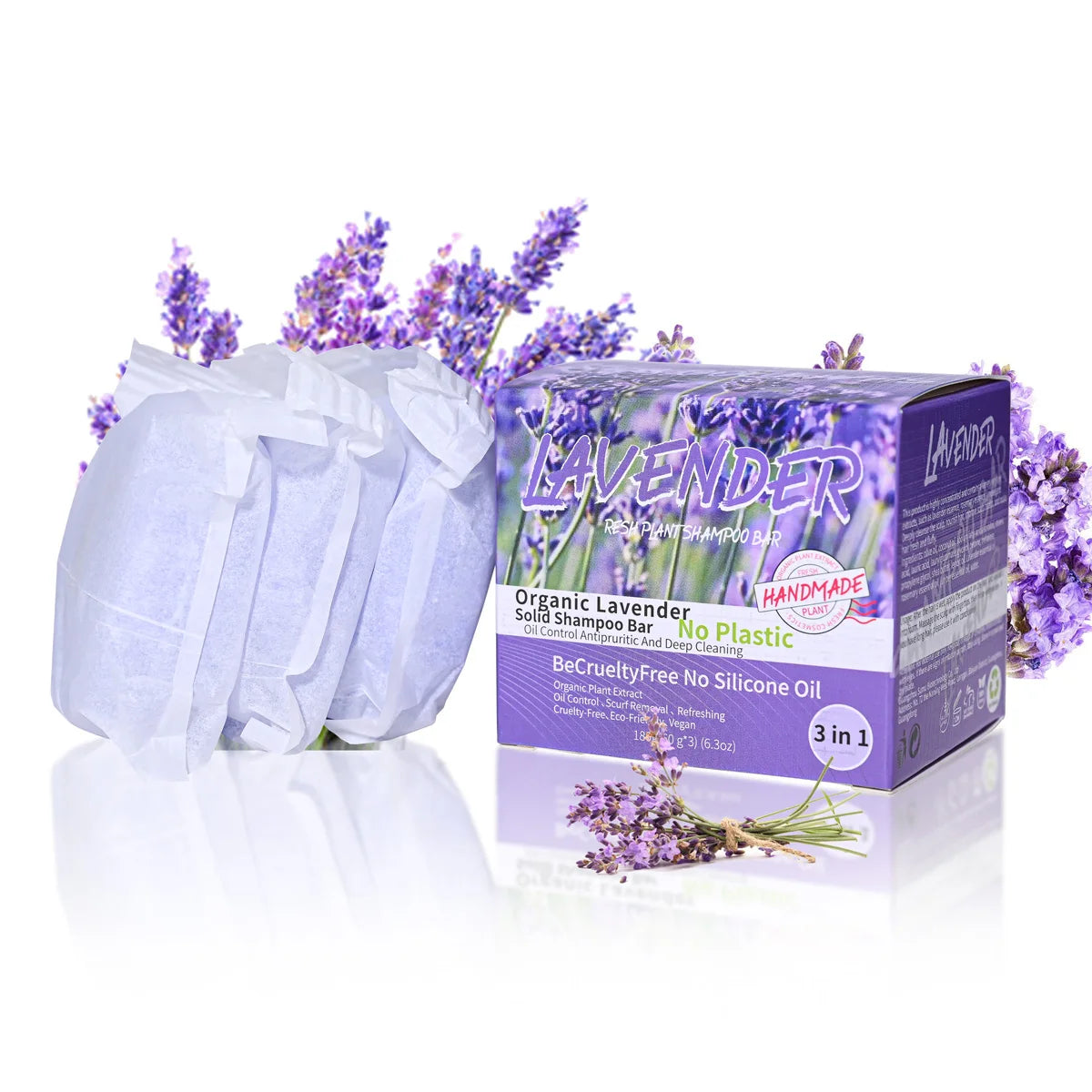 3-Pack Lavender Essential Oil Solid Shampoo Bars – Silicone-Free Oil Control Shampoo Soap for Refreshing Clean Scalp & Hair