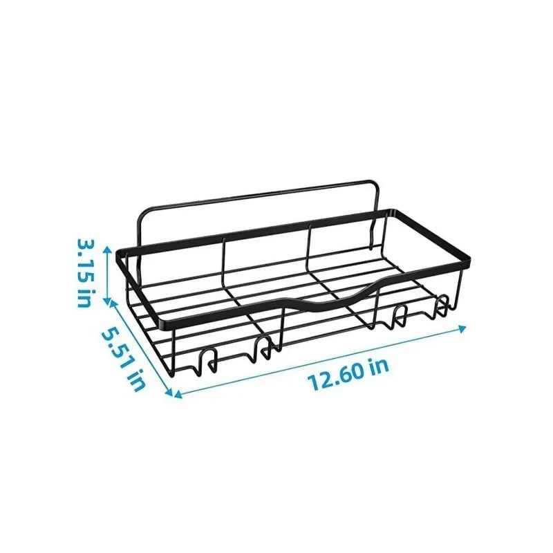 Iron No Drill Shower Caddy with Drainage and Storage Hooks