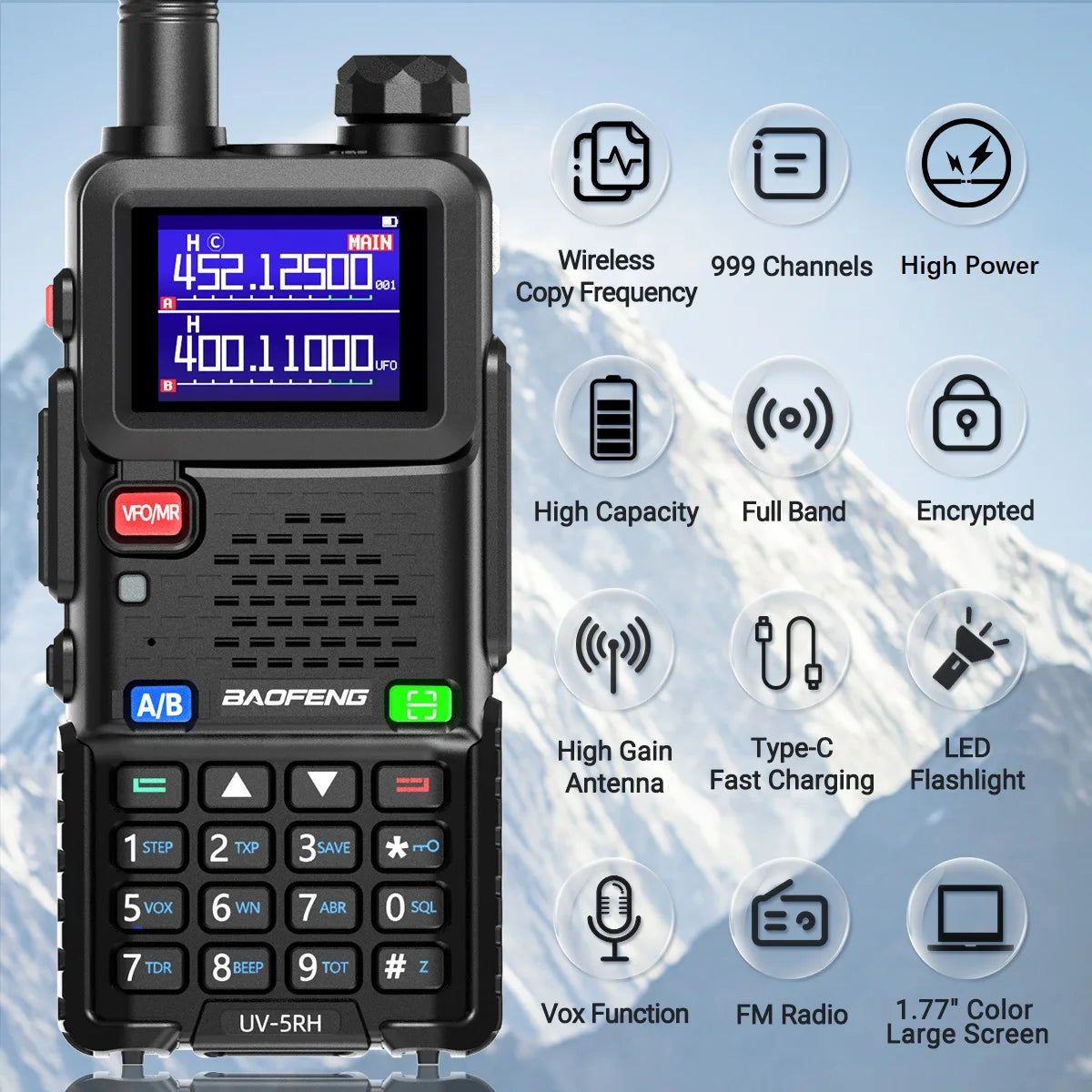 Baofeng UV-5RH 10W Walkie Talkie Long Range Ham Radio Type-C Charging Air Band Two-Way Wireless Transceiver - Dicrodelights