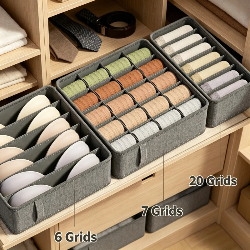 Grey Fabric Drawer Organiser for Underwear Bras and Socks