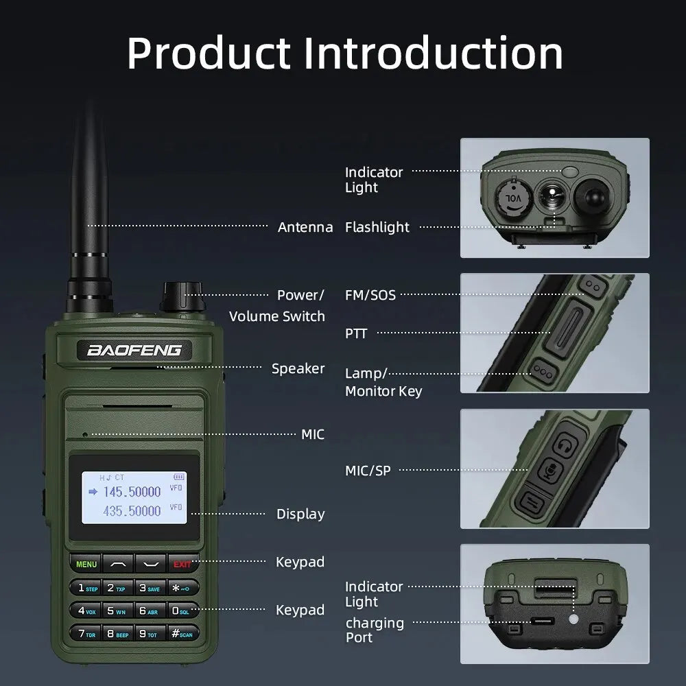 Baofeng Walkie Talkie P15UV Air Band FM/AM Long Range Wireless Copy Frequency NOAA Multi-Bands Two Way Radio Type-C Ham Radios - Dicrodelights