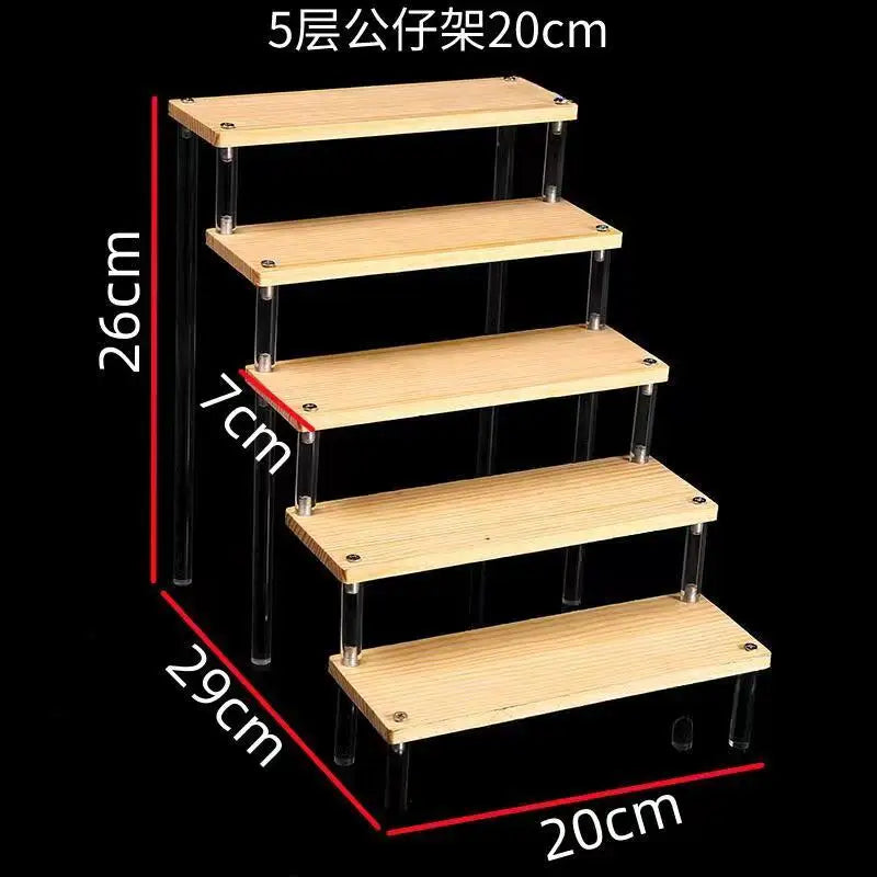 Tiered Display Stand with Clear or Wood Effect Shelves 5-20x7cm