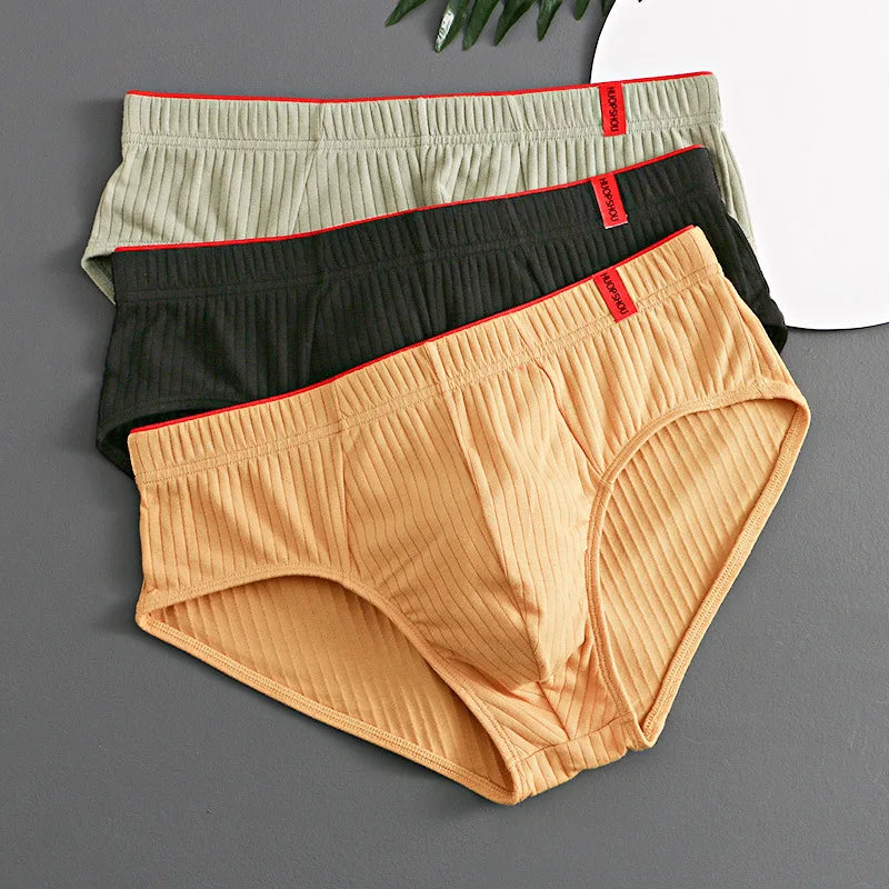 1/3PCS Men Briefs Mid Waist Elastic Soft Breathable Anti-septic U Convex Striped Solid Color Casual Men Underpants underwear men 3PC3220-10