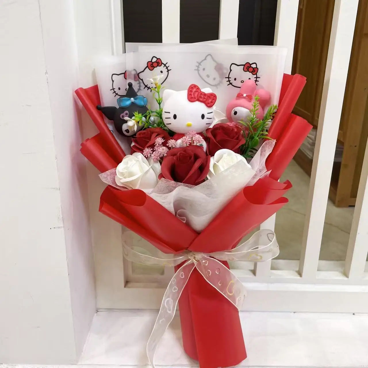 Kawaii Hello Kitty Cat Dolls With Artificial Flowers Creative Bouquet Christmas Valentine Birthday Graduation Gifts 44-35cm