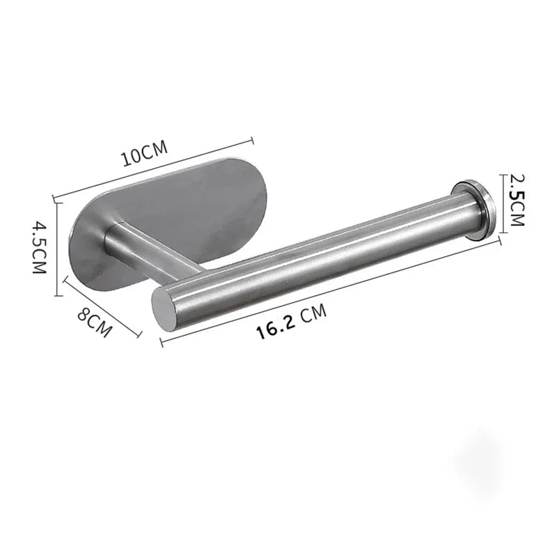 Adhesive Toilet Paper Holder Stainless Steel Wall Mount Kitchen Roll Towel Rack Napkin Dispenser Absorbent Stand Tissue Hanger Sliver