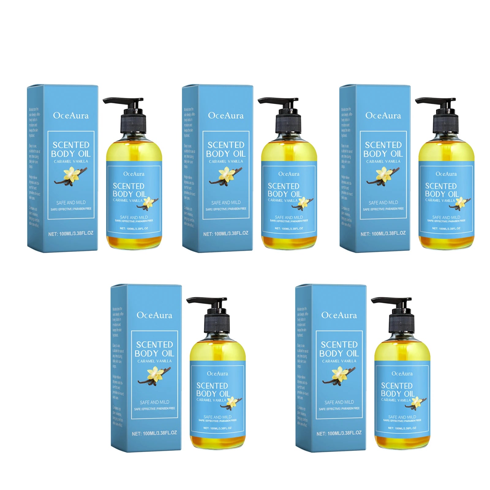 Vanilla Body Massage Oil for Deep Hydration & Stress Relief – Glowing, Smoothing, Muscle Relaxing Moisturizer (100ml) 500ml boxed