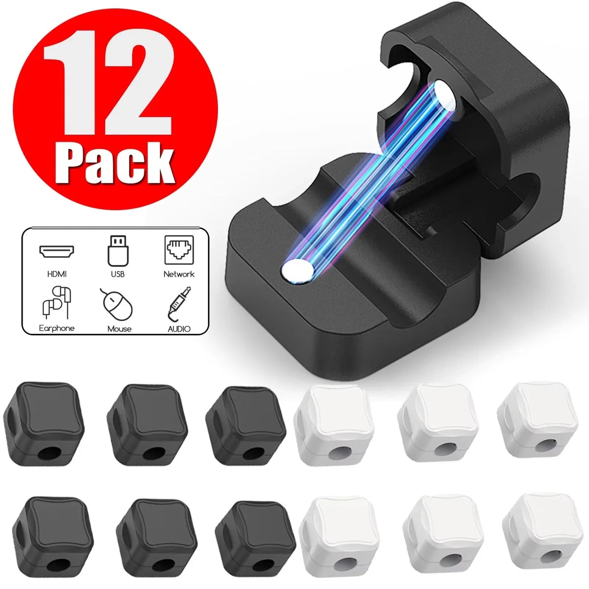 Magnetic Desk Cable Holders for Charging and Audio Leads 12pcs Mix