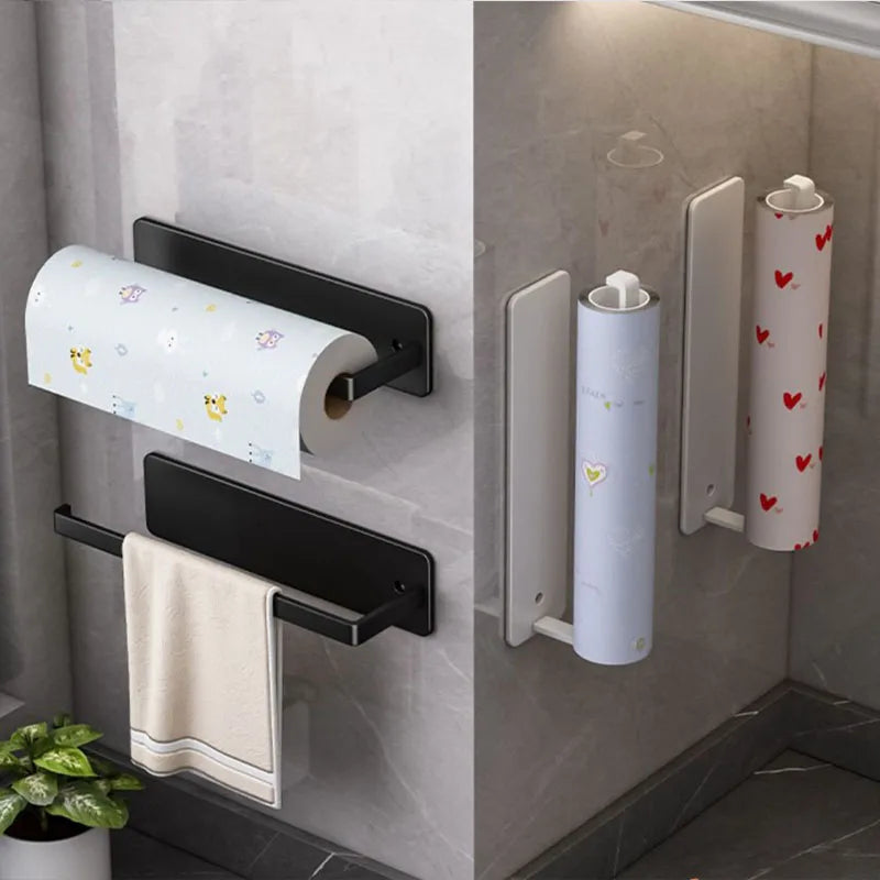 Kitchen Paper Towel Holder Wall Mount Bathroom Toilet Lengthen Storage Rack Towel Rack Self-Adhesive Kitchen Paper Roll Rack