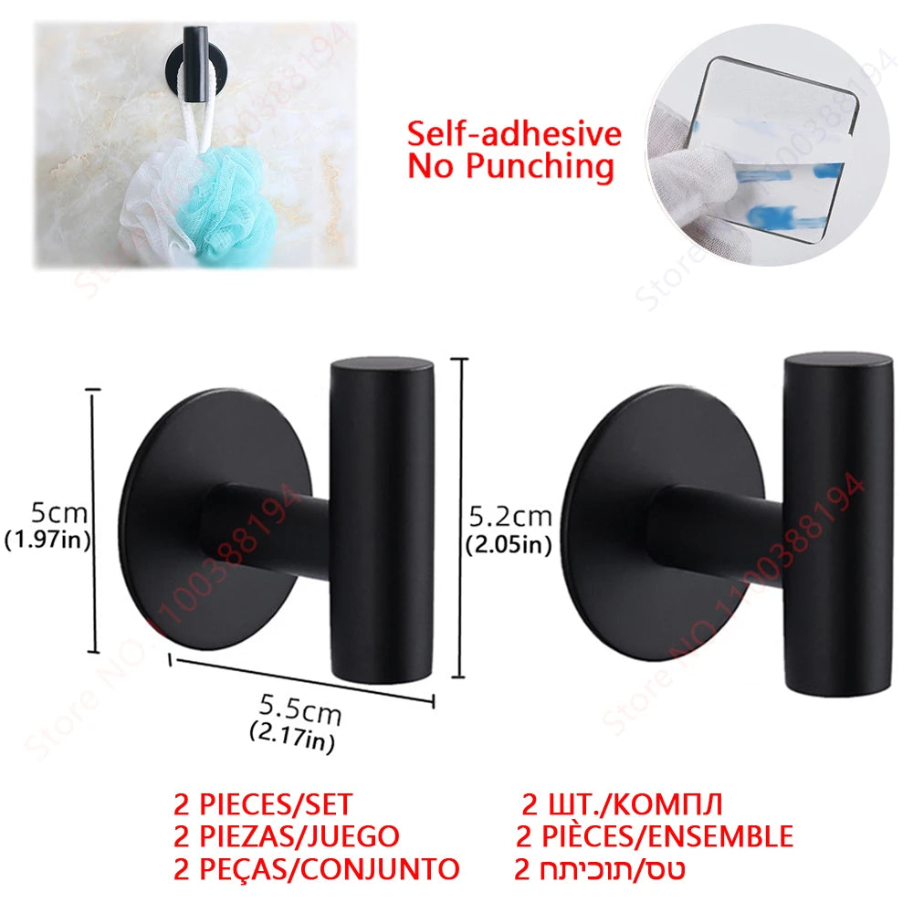 Stainless Steel Wall Mounted Toilet Roll Holder and Hooks Hook black 2PCS Set 1