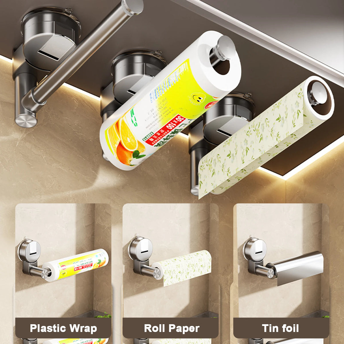 Paper Towel Holder Self Adhesive Toilet Roll Paper Holder No Punching Kitchen Bathroom Lengthen Storage Rack Grey Black White