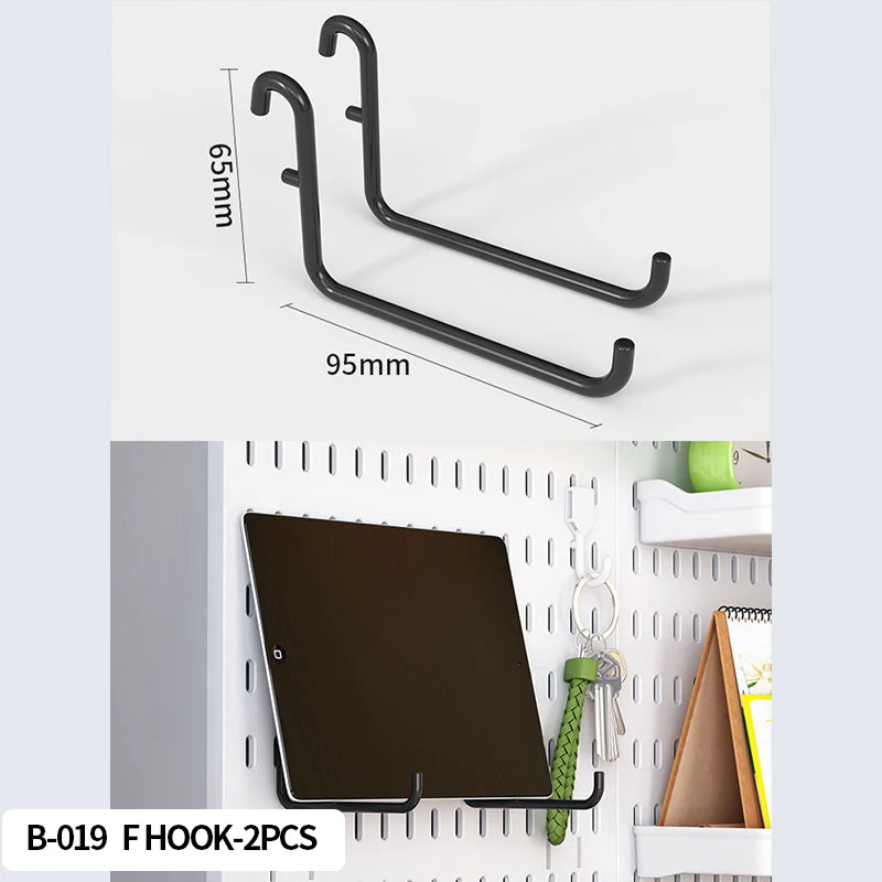 Wall Mounted Desk Pegboard Storage for Gaming Accessories Black F Hook-2pcs