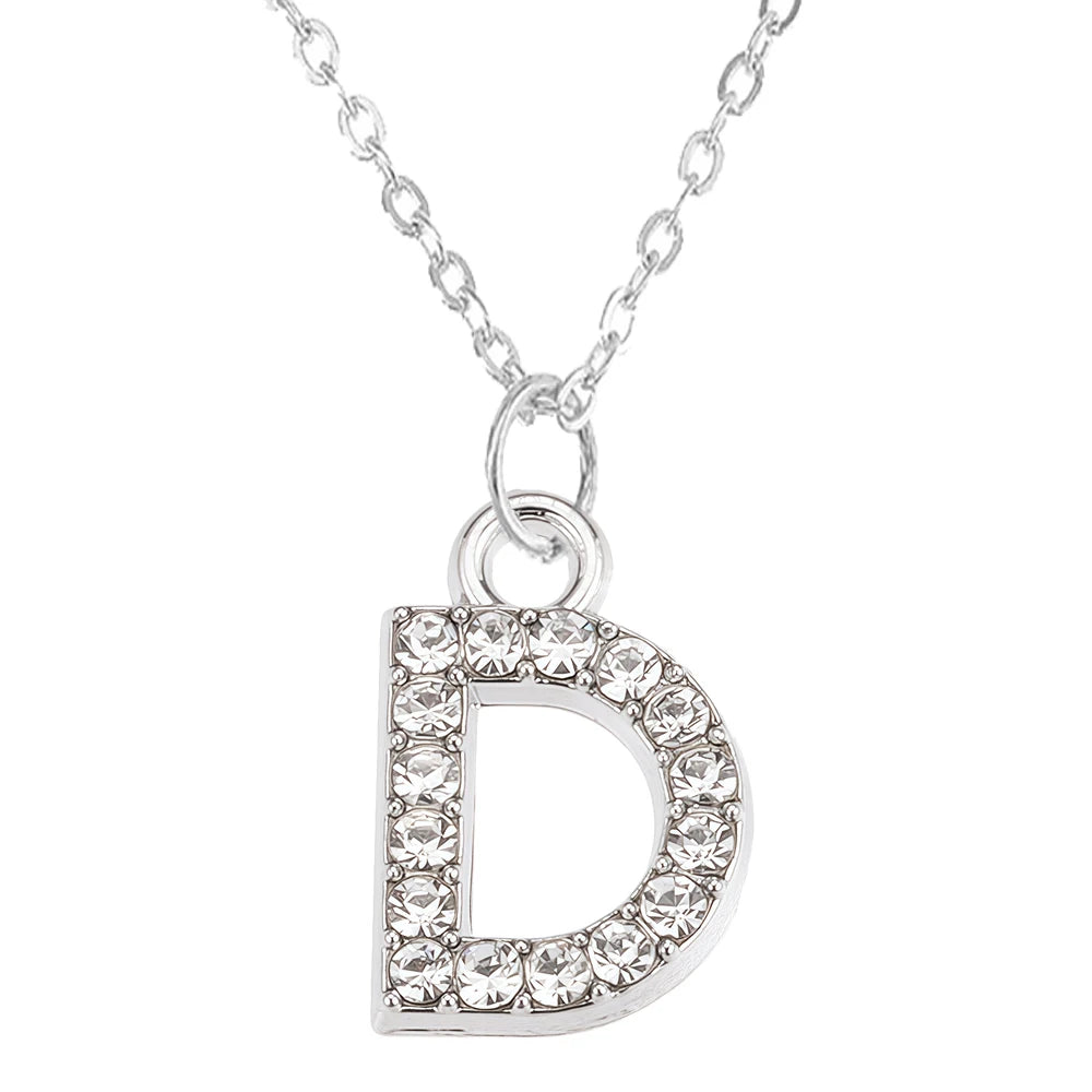 Fashion Shining A-Z Letter Pendant Charm Necklace 26 Initial Alphabet Name Clavicle Chain Party Valentine's Day Jewelry Gift D