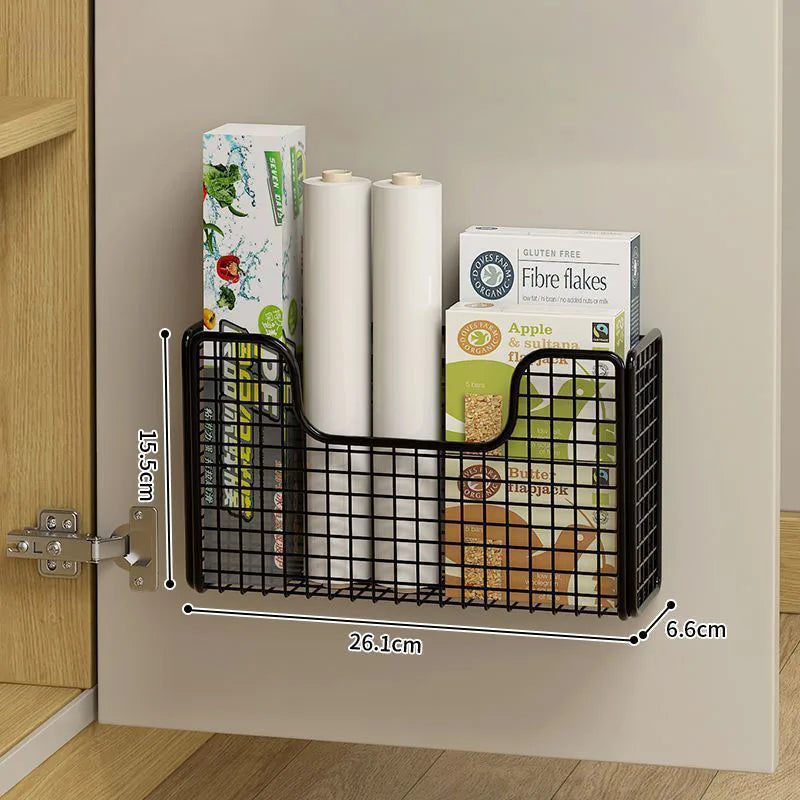 Cabinet Door Storage Rack for Kitchen Wraps and Bottles black