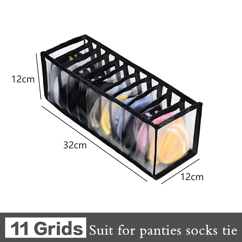 Fabric Bra Drawer Organiser for Sports Bras Socks and Underwear 11grids-black