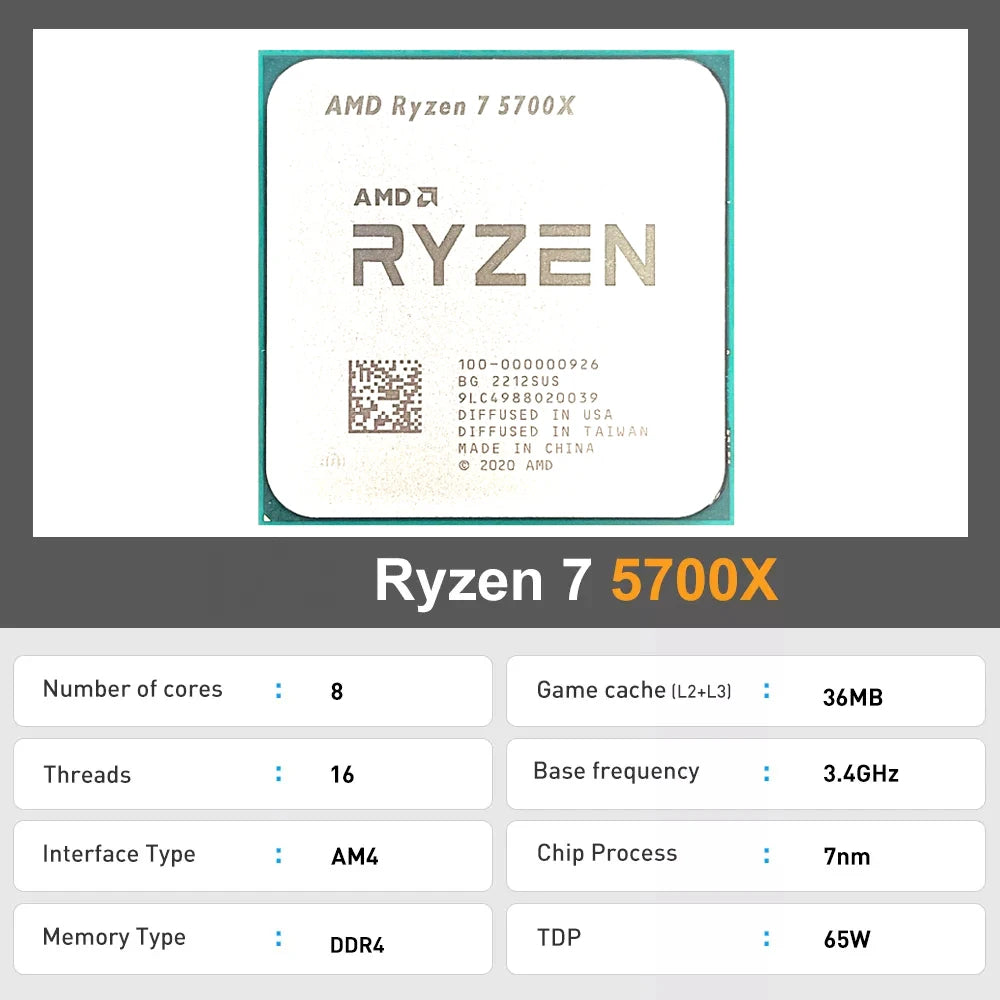 AMD Ryzen 7 R7 5700X 3.4GHz 8-Core 16-Thread CPU Processor Socket AM4 No Fan Default Title