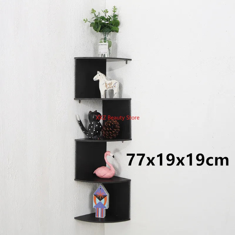 No Drill Wall Mounted Corner Shelf, 2 or 5 Tier, Black or White