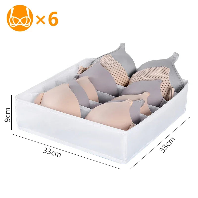 Fabric Bra Drawer Organiser for Sports Bras Socks and Underwear 6grids-white