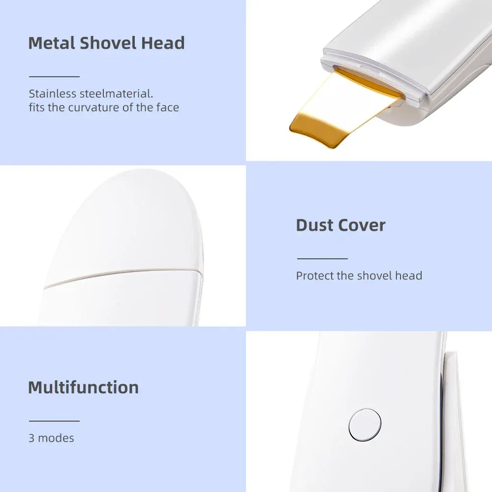 Ultrasonic Face Scrubber Facial Peeling Skin Scrubber Deep Facial Cleaning Spatula Acne Pore Ultrasonic Scrubber Facial Cleanser