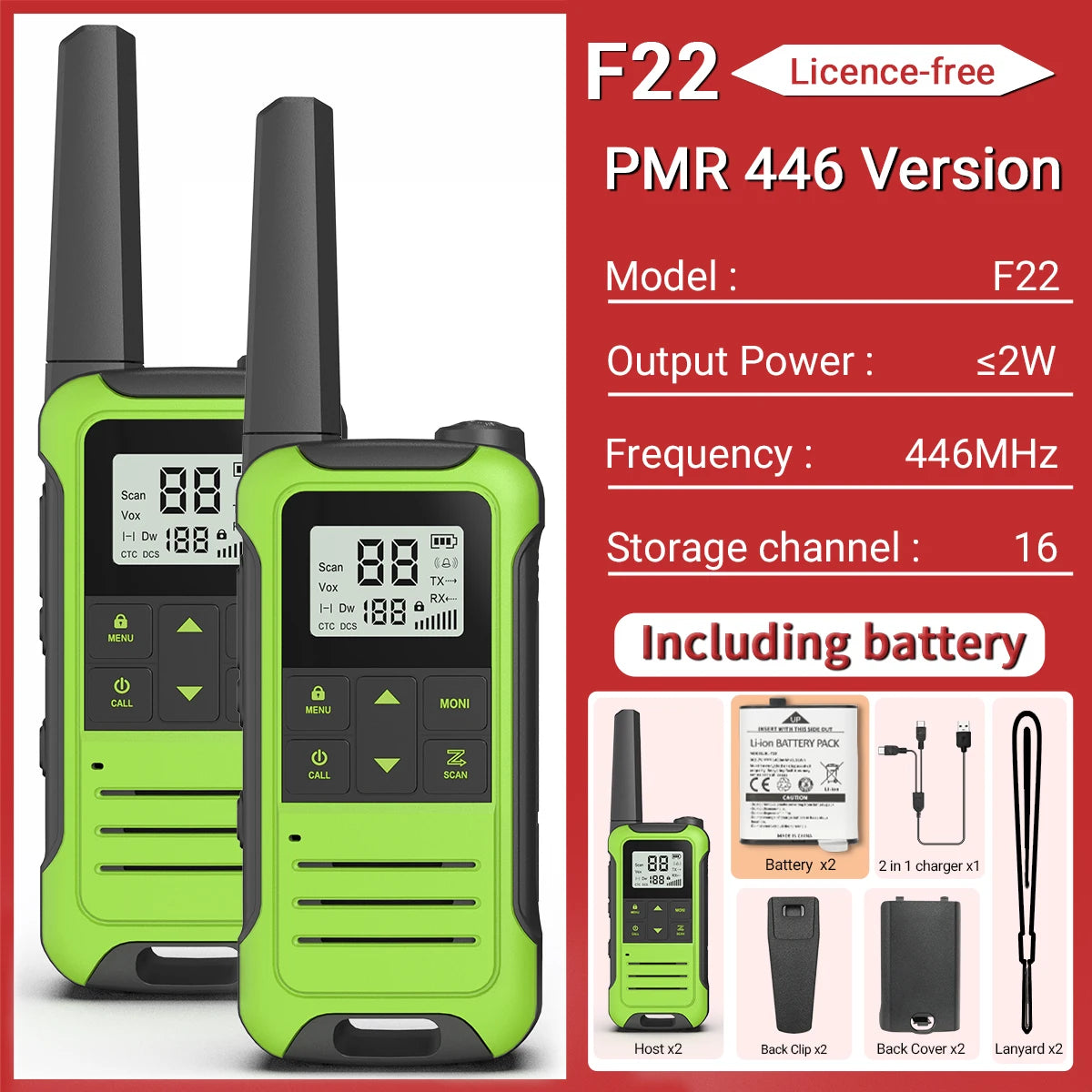 2pcs Baofeng F22 Mini Walkie Talkies - Long Range, Waterproof, Rechargeable, Kids Two-Way Radio with Type-C Charging for Camping & Outdoor Adventures - Dicrodelights