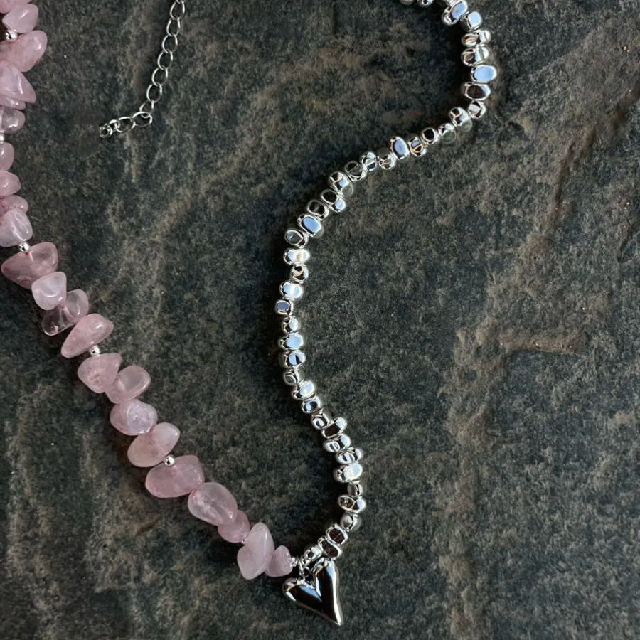 Elegant Irregular CCB &Pink Stone Beads Chain Heart Pendant Necklace For Women Choker Dinner Party Valentine's Jewelry N0498 N0498-1