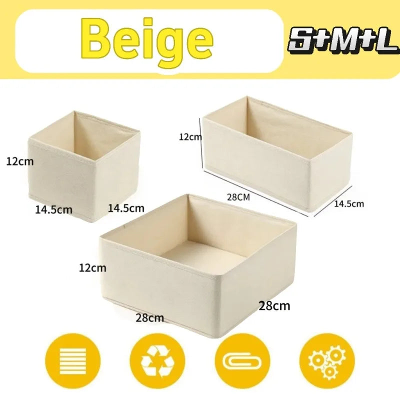 Fabric Underwear Drawer Storage Box for Socks and Clothing Beige-S-M-L