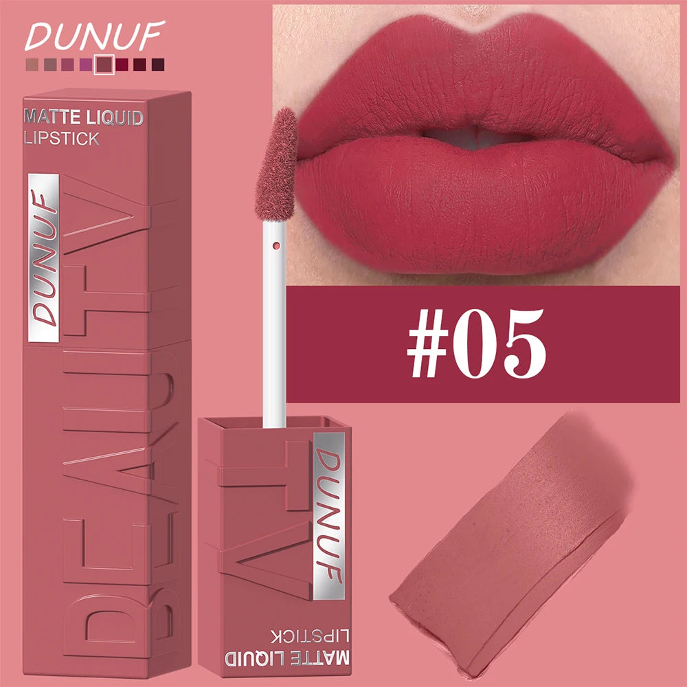 8-Color Matte Velvet Lip Gloss – Waterproof Plumping Lipstick, Smooth Easy-Apply Square Tube 28195-05