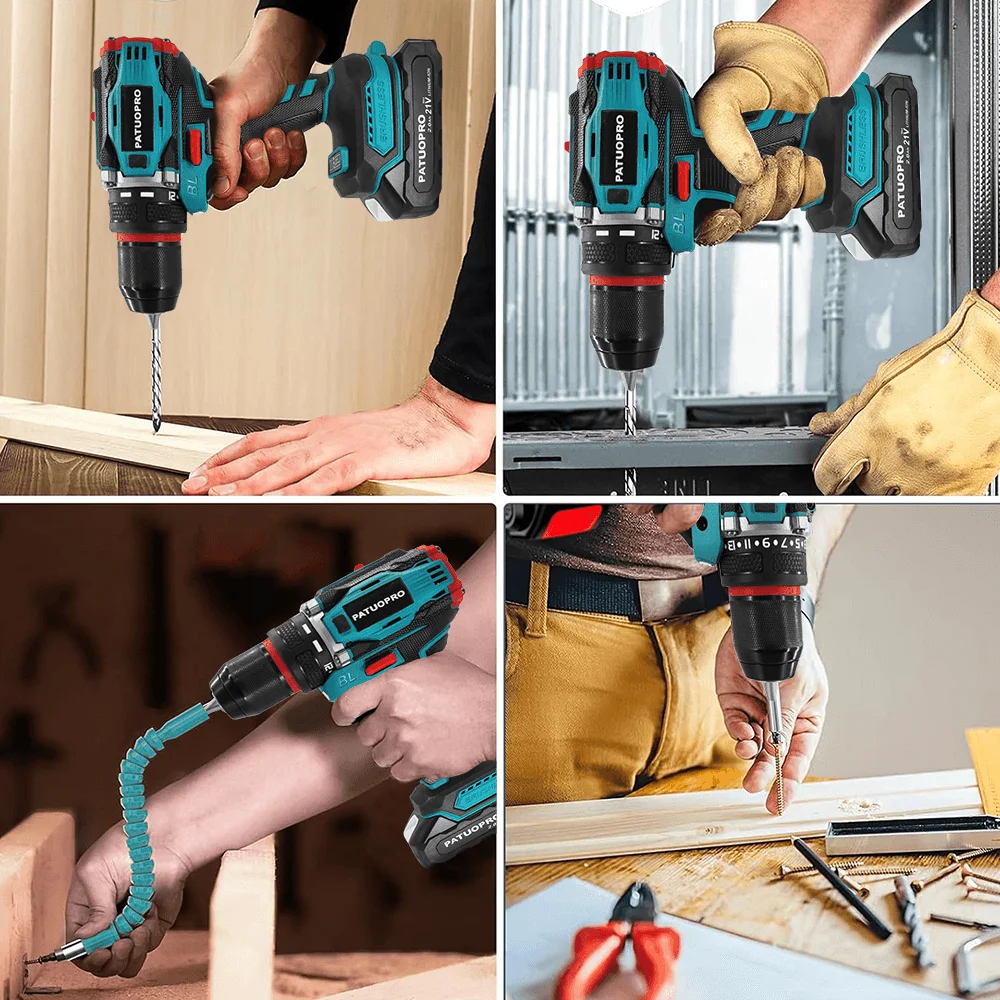 10mm Brushless 2-Speed Electric Drill Cordless Drill Screwdriver Metal Chuck Drill Power Tool For Makita 18V Battery（No Battery）