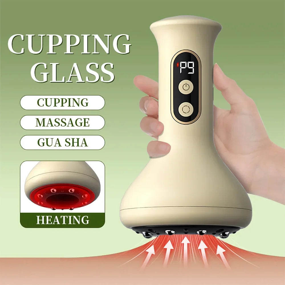 USB Rechargeable Handheld Abdominal Massager with Adjustable Guasha Cupping Intensity for Hot Compress Arm & Leg Massage