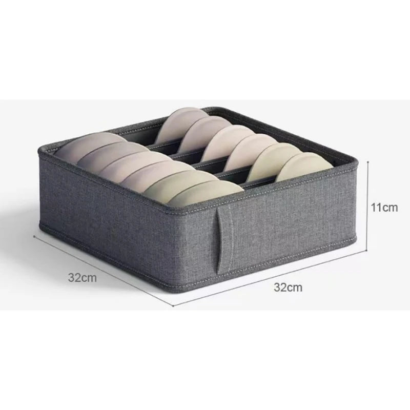 Grey Fabric Drawer Organiser for Underwear Bras and Socks 1PC-6 cells