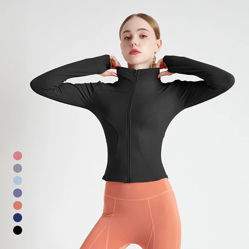 Women’s Slim Fit Gym Jacket with Thumb Holes - Fitness & Workout Jacket in Black

