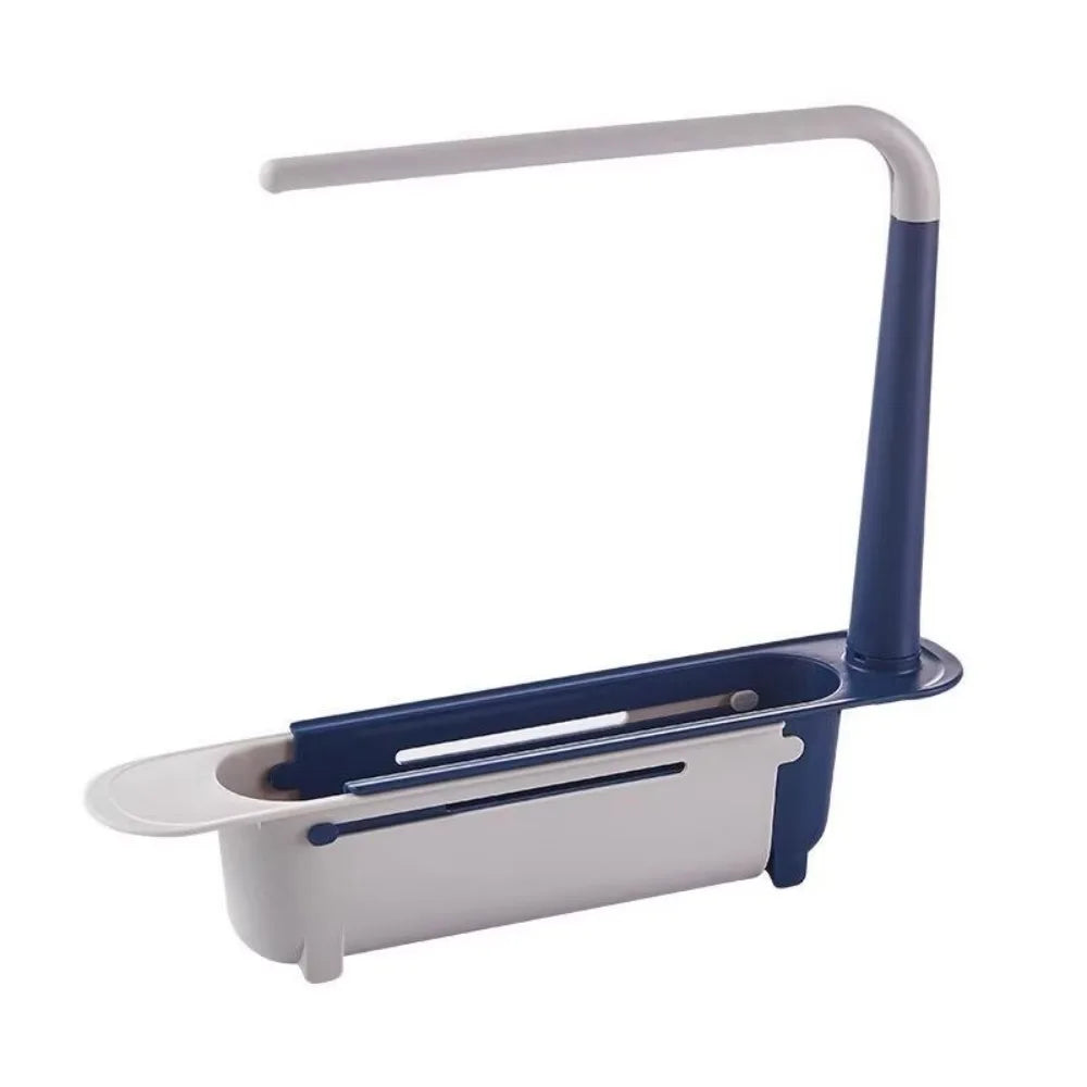 Extendable Sink Caddy with Raised Rail for Dishcloths Blue