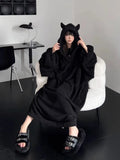 Ins Winter Thiened Coral Fce Pajamas Women's Spwear Hooded Fluffy Warm Nightgown Robe Long Sve Mid-Length Home Clo...