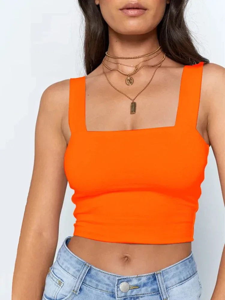 Women Backless Crop Top – Sleeveless Square Neck Tank