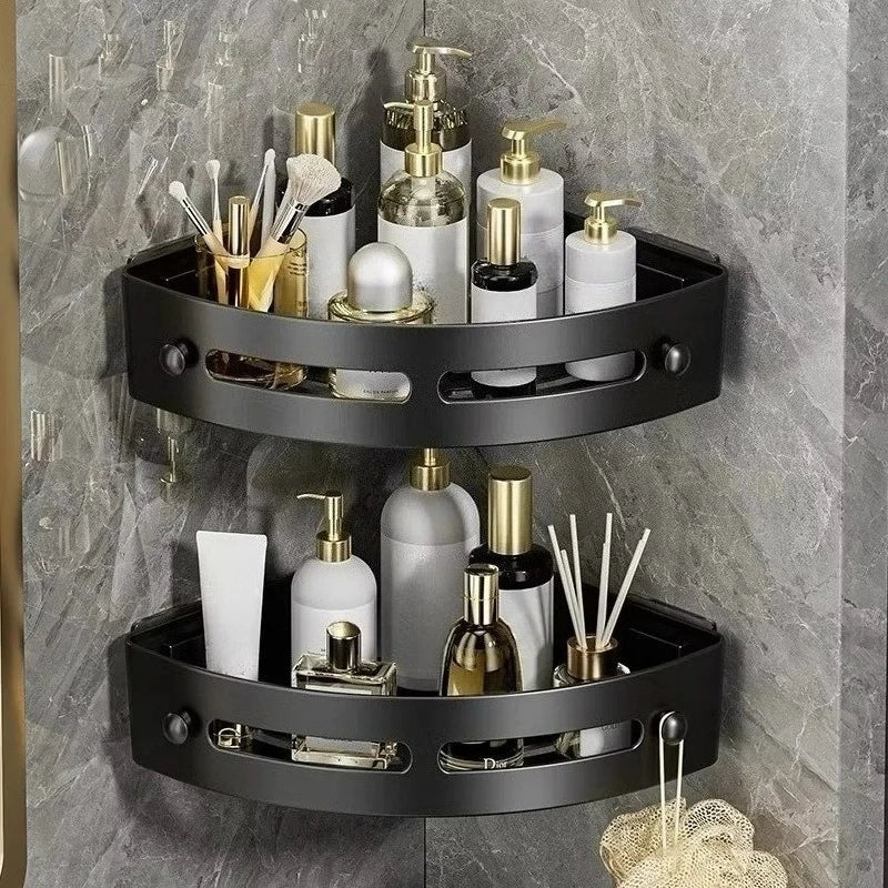 No Drill Corner Shower Caddy with Drainage and Side Hooks