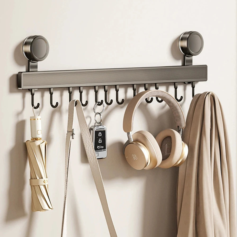 Kitchen Utensil Hook Rail with Movable Hooks for Wall Storage