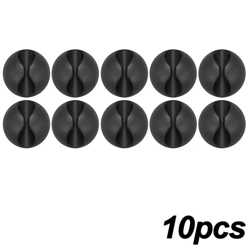 Self Adhesive Round Desk Cable Clips for Charging Leads 10x Black